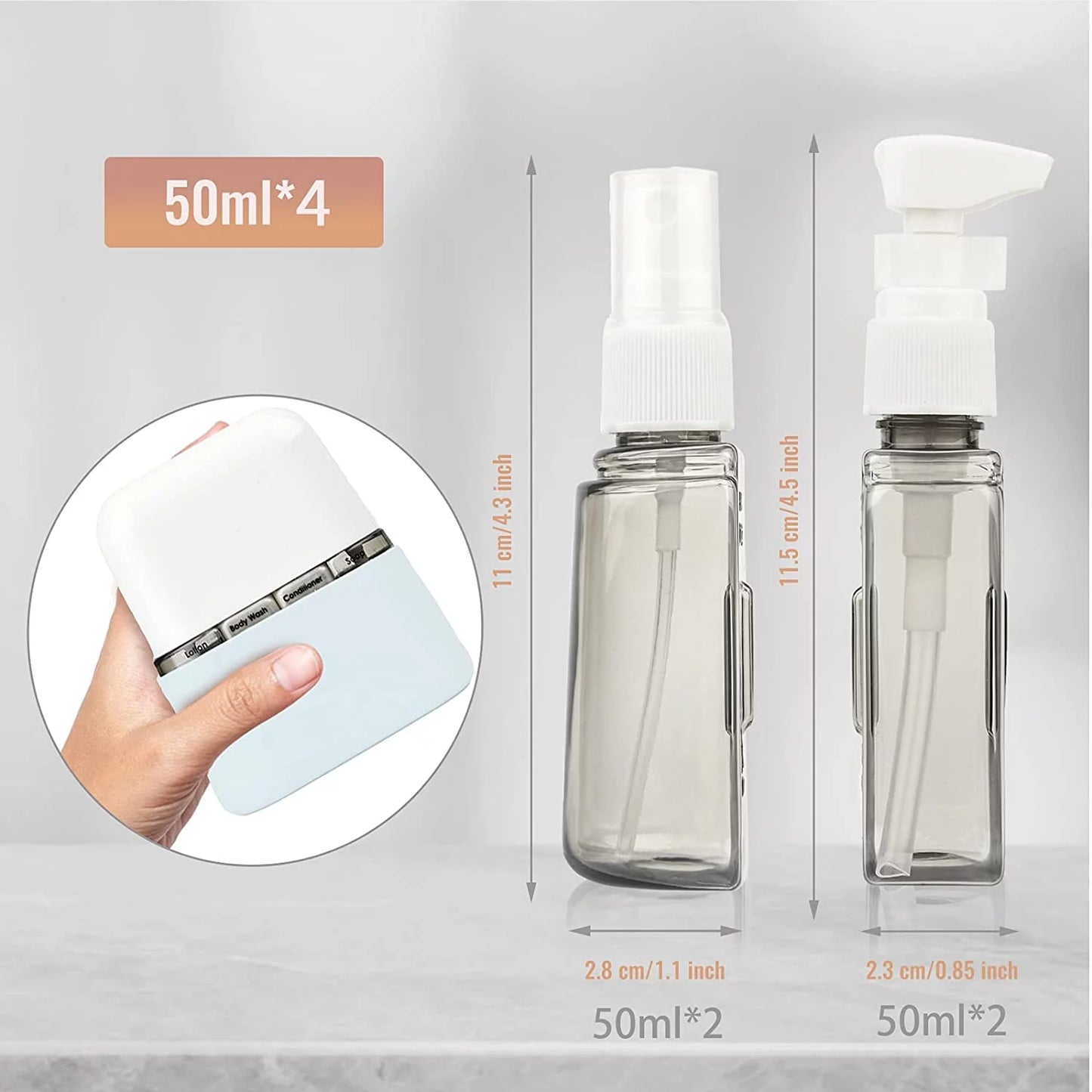 2 Sets 8 Pieces Travel Size Bottle TSA Approved, Leak Proof Refillable Spray Bottles for Toiletries, Travel Containers for Lotions and Creams (Blue & Pink)