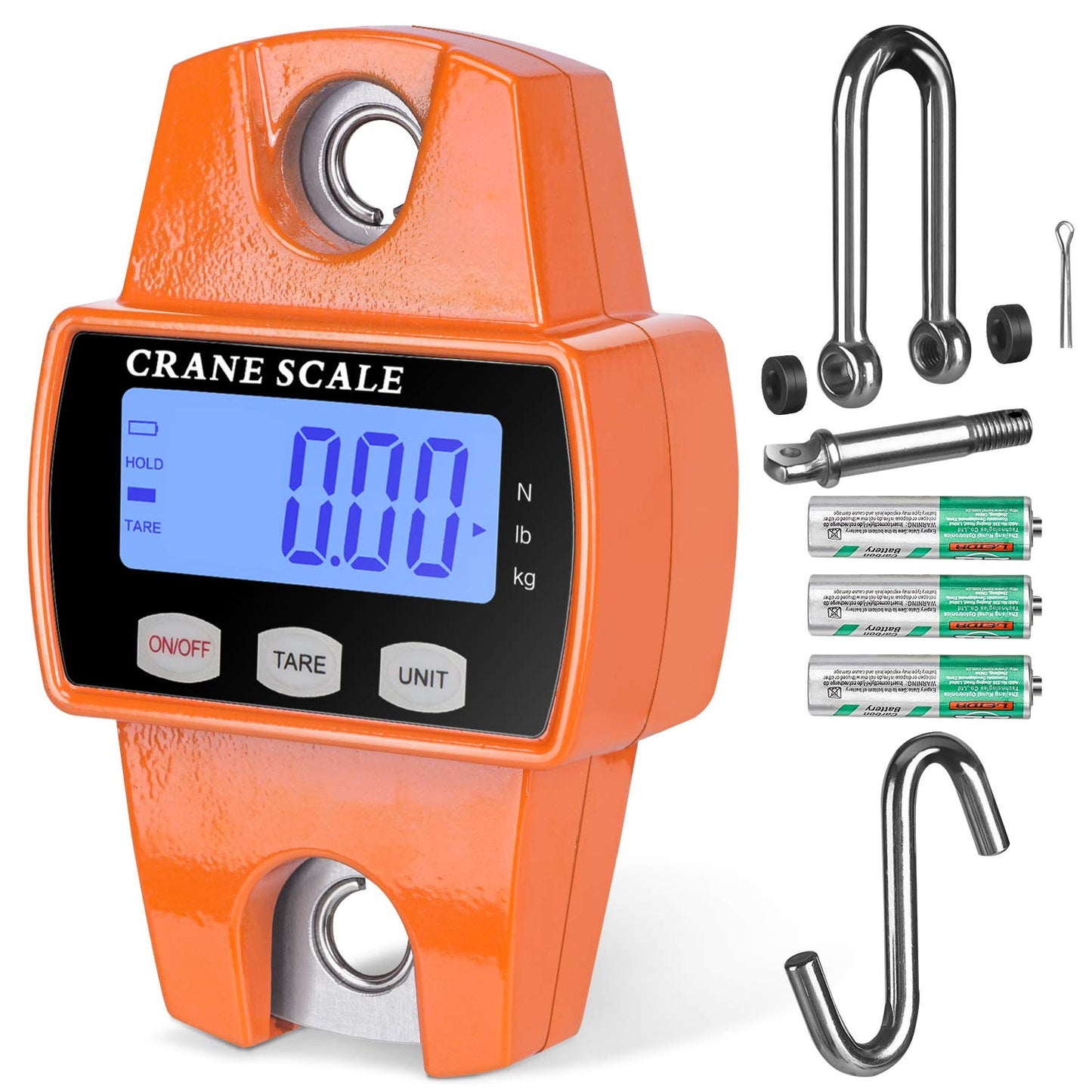 660Lb Digital Hanging Scale with Cast Aluminum Case, Handheld 300Kg Mini Crane Scale with Hooks for Farm Hunting Fishing Outdoor (Orange)