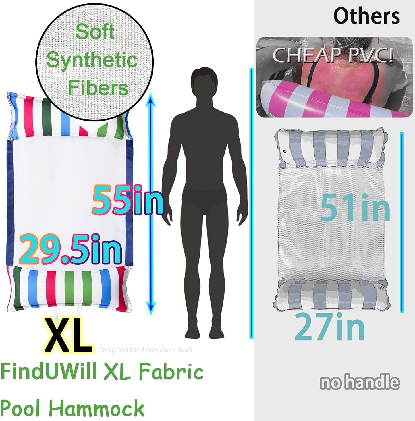 Fabric Pool Hammock Floats, XL, 2Pack Inflatable Multi Purpose Water Hammocks Floaties (Saddle, Lounge Chair, Hammock, Drifter), Pool Float Lounger for Adults