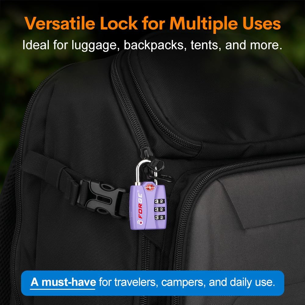 Luggage Locks TSA Approved 2 Pack Purple, Small Combination Lock with Zinc Alloy Body, Open Alert, Easy Read Dials, for Travel Suitcase, Bag, Backpack, Lockers.