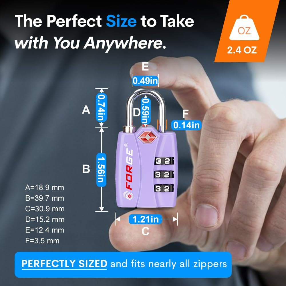 Luggage Locks TSA Approved 2 Pack Purple, Small Combination Lock with Zinc Alloy Body, Open Alert, Easy Read Dials, for Travel Suitcase, Bag, Backpack, Lockers.