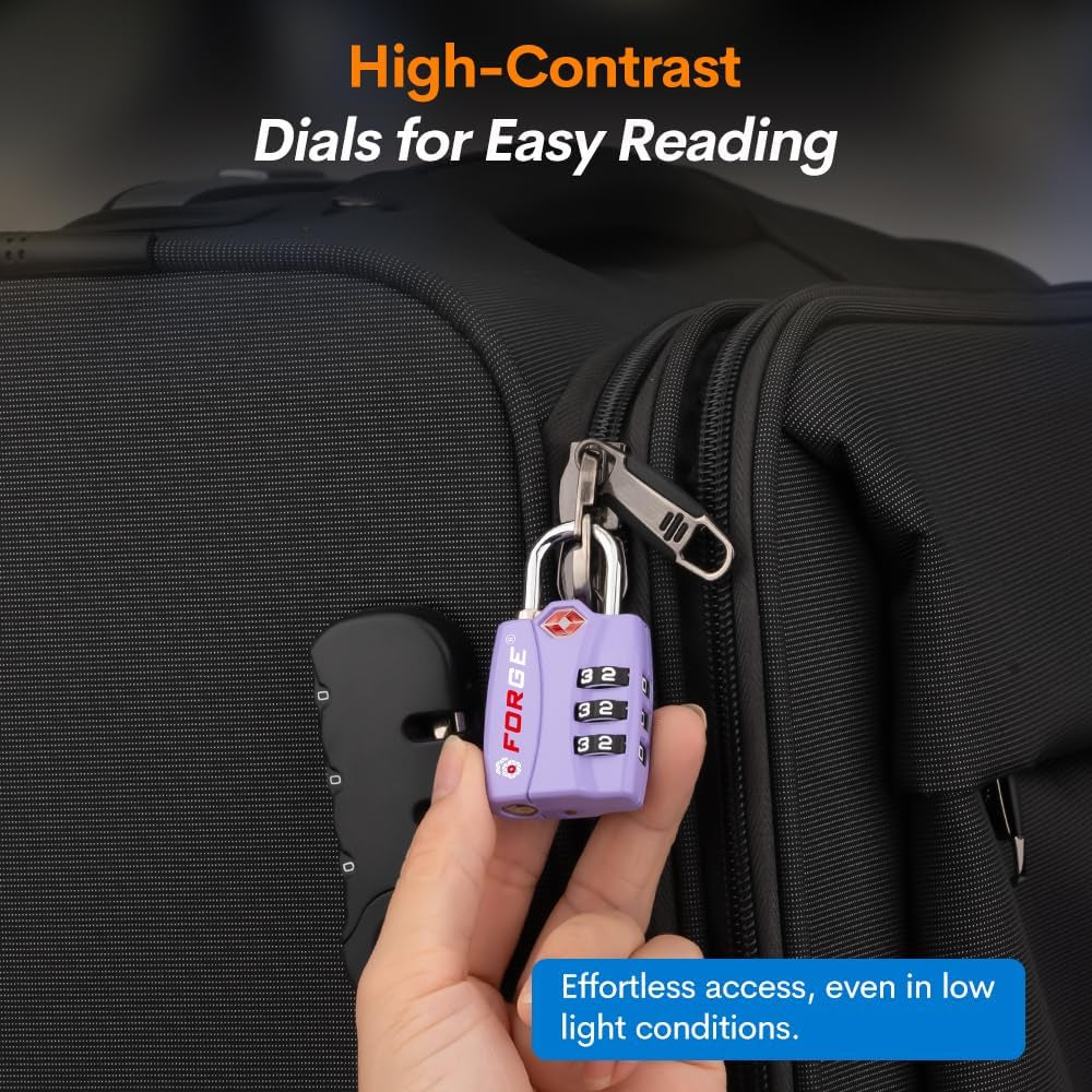 Luggage Locks TSA Approved 2 Pack Purple, Small Combination Lock with Zinc Alloy Body, Open Alert, Easy Read Dials, for Travel Suitcase, Bag, Backpack, Lockers.