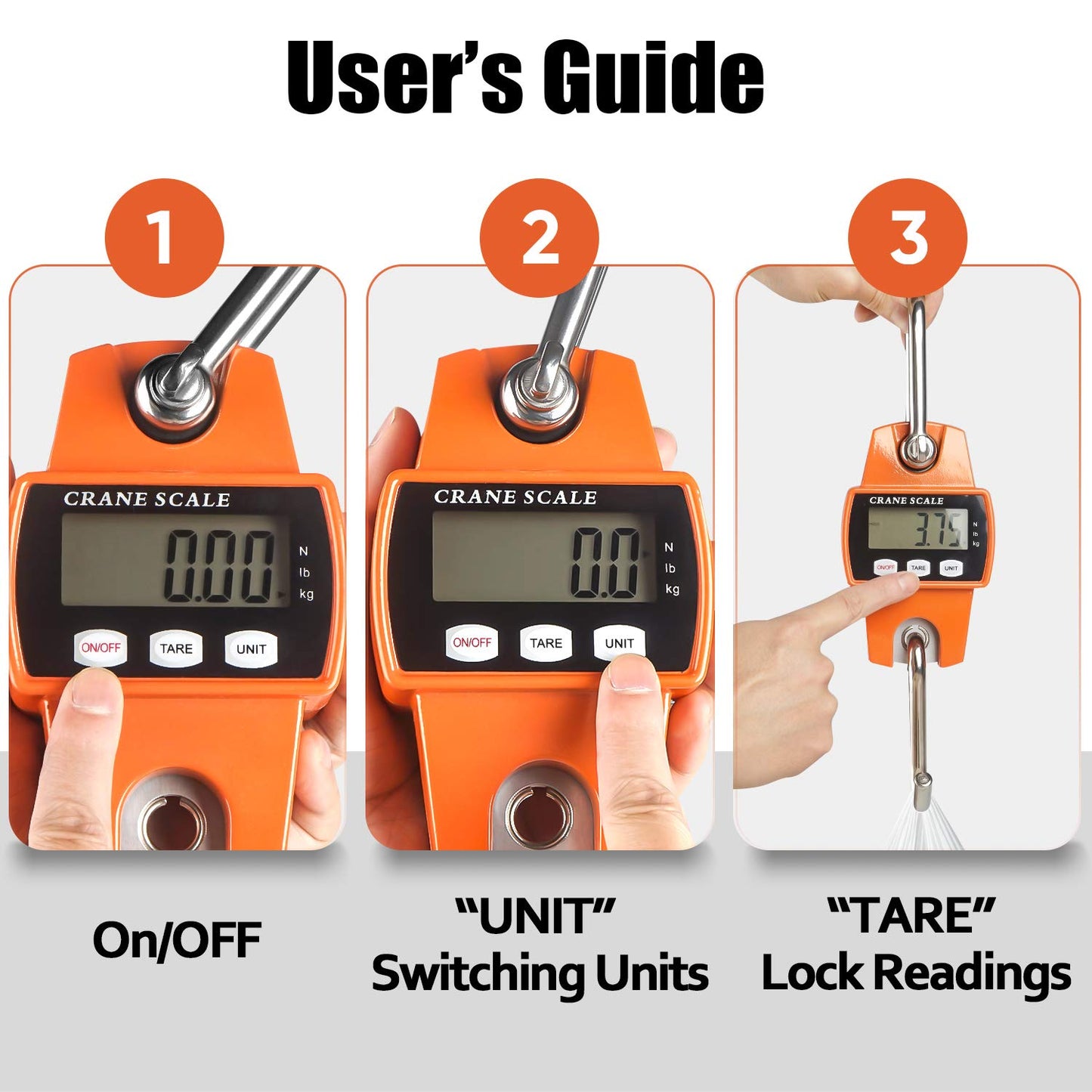 660Lb Digital Hanging Scale with Cast Aluminum Case, Handheld 300Kg Mini Crane Scale with Hooks for Farm Hunting Fishing Outdoor (Orange)