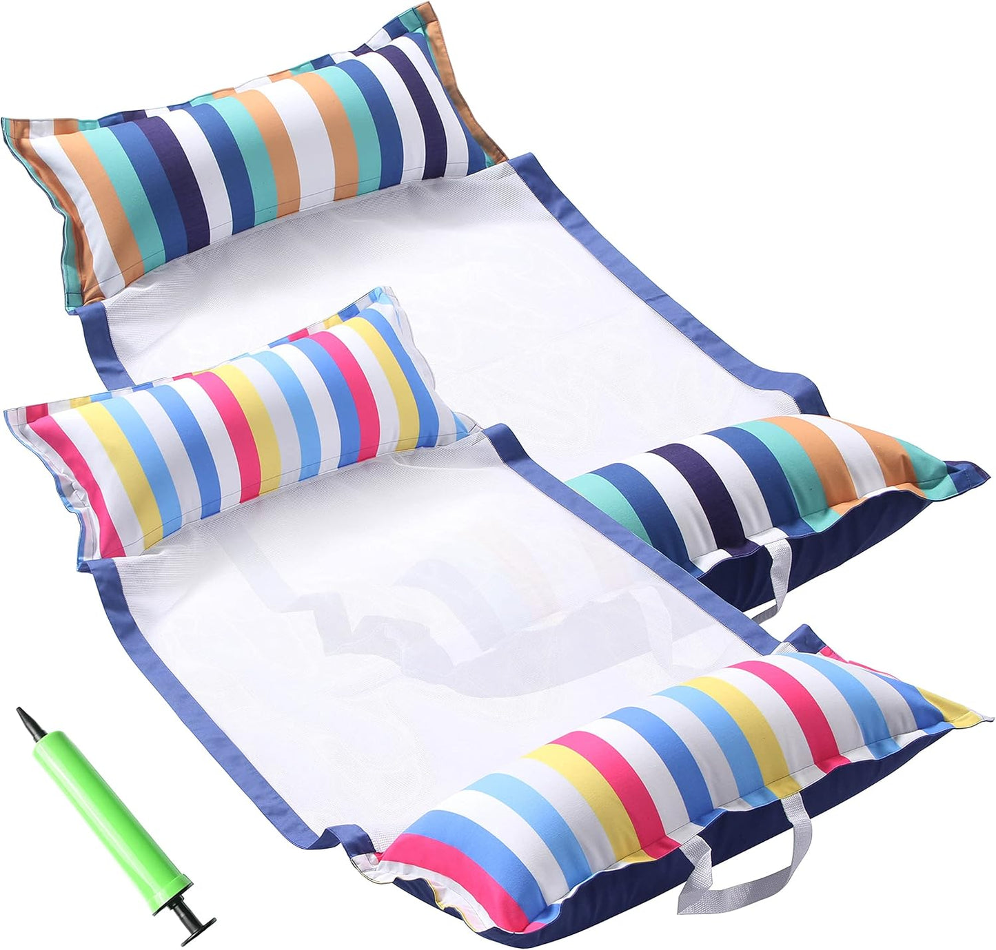 Fabric Pool Hammock Floats, XL, 2Pack Inflatable Multi Purpose Water Hammocks Floaties (Saddle, Lounge Chair, Hammock, Drifter), Pool Float Lounger for Adults