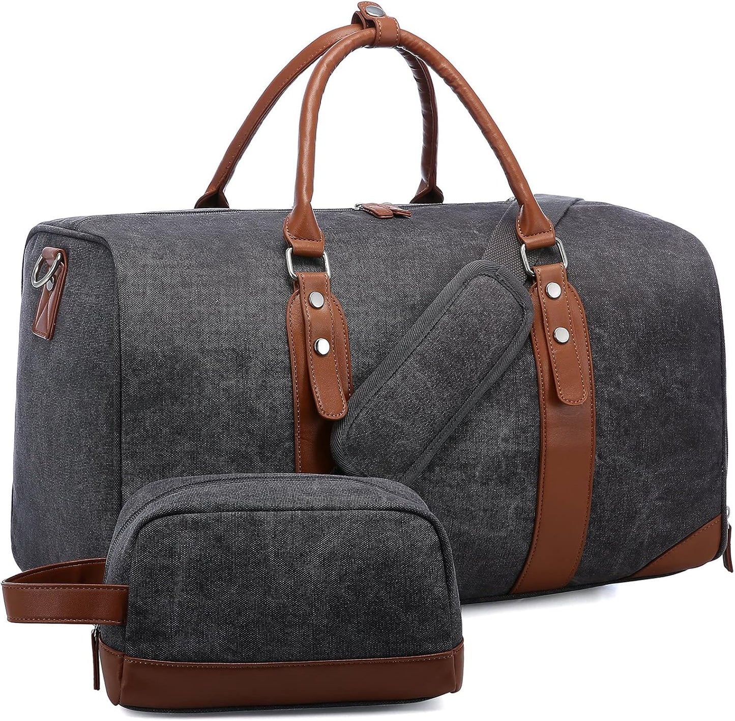 Weekender Bags for Women Large Overnight Bag Carry on Duffle Bag with Luggage Sleeve Canvas Travel Duffel Bag with Toilerty Bag,Shoe Compartment,Wet Pocket Black
