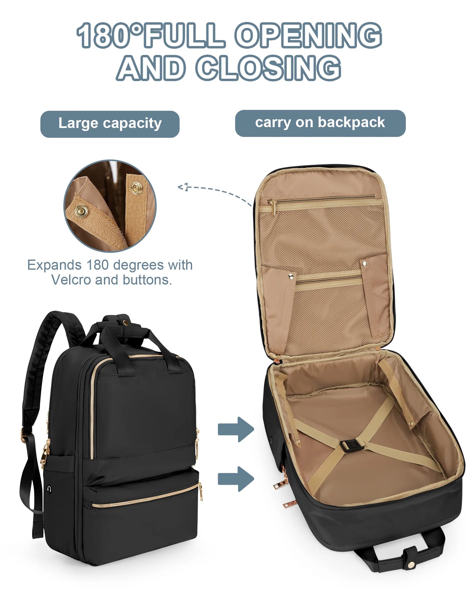 Travel Backpack for Women Men Airline Approved Carry on Bags for Airplanes Black Laptop Backpack Personal Item Backpack for Traveling on Airplane College Backpack with Laptop Compartment