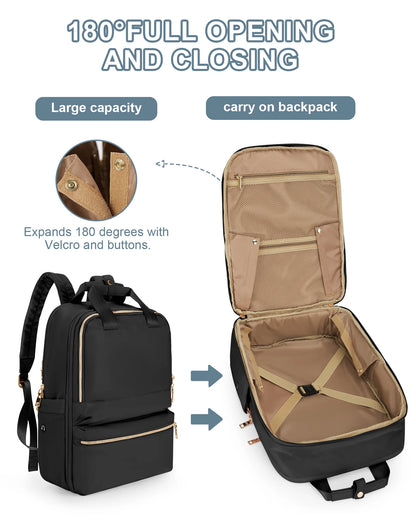 Travel Backpack for Women Men Airline Approved Carry on Bags for Airplanes Black Laptop Backpack Personal Item Backpack for Traveling on Airplane College Backpack with Laptop Compartment