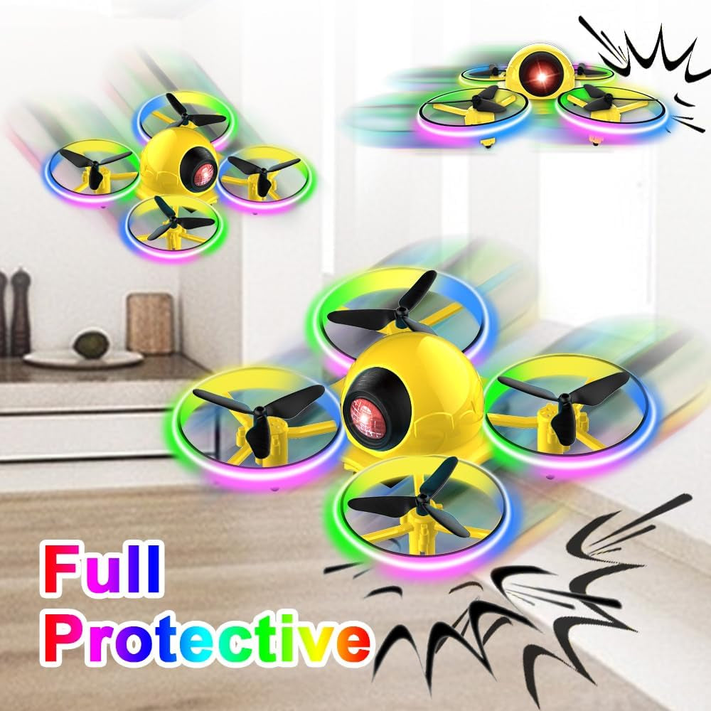 Mini Drone，Long Flight Time Small Flying Toys Drones of for Kids with LED Blinking Light One Key Take off Spin Flips RC Quadcopter Toys Drones for Beginners Boys and Girls, Yellow