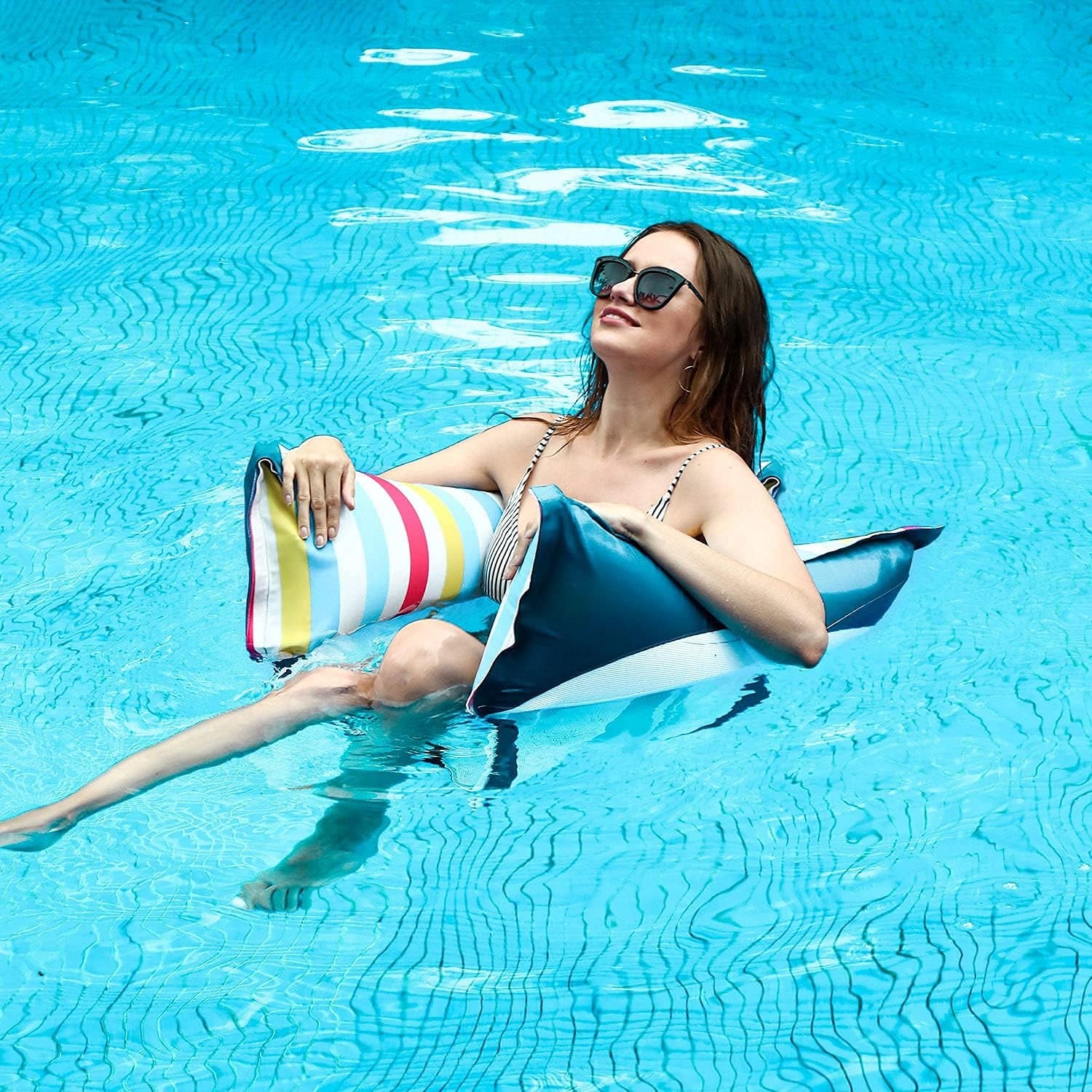 Fabric Pool Hammock Floats, XL, 2Pack Inflatable Multi Purpose Water Hammocks Floaties (Saddle, Lounge Chair, Hammock, Drifter), Pool Float Lounger for Adults