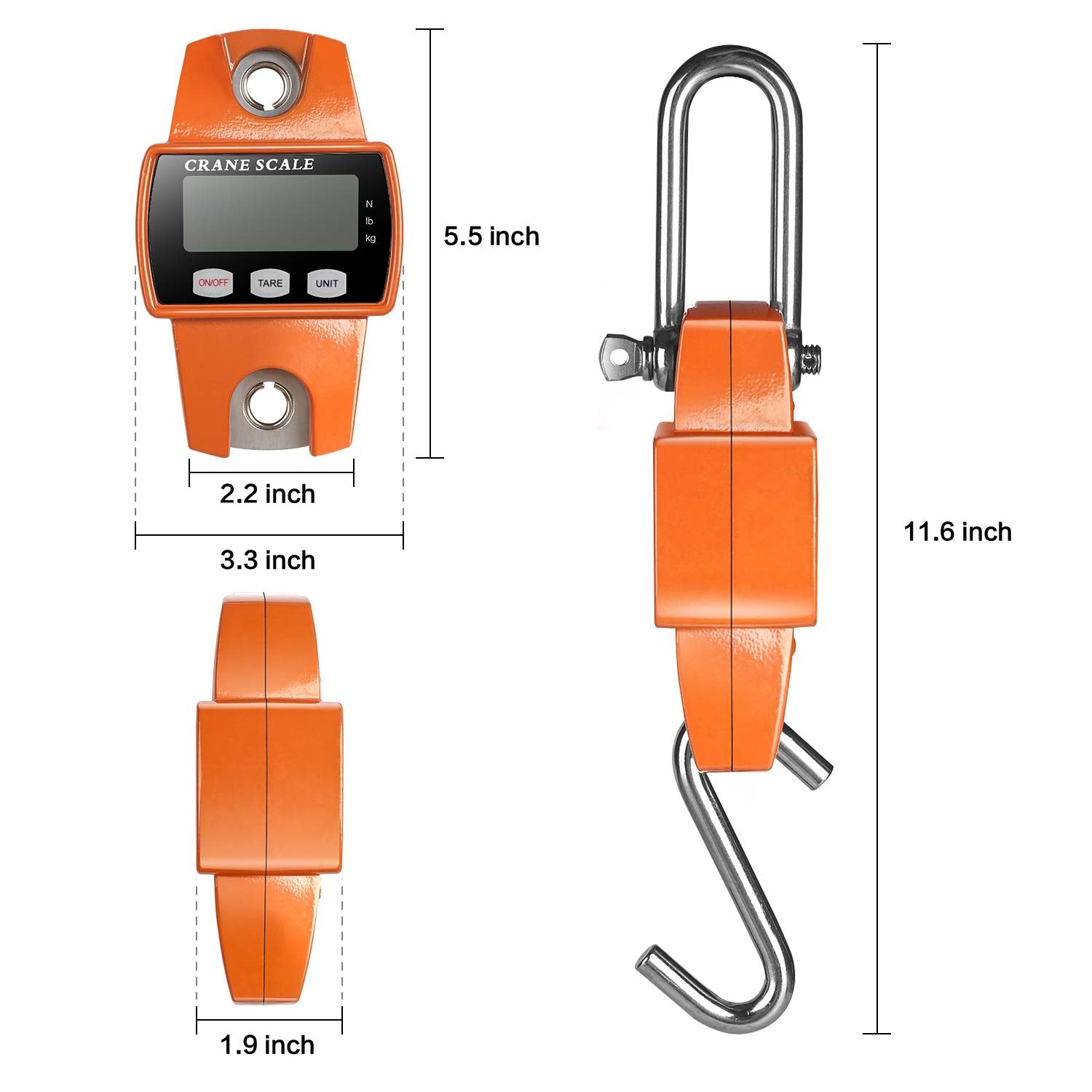 660Lb Digital Hanging Scale with Cast Aluminum Case, Handheld 300Kg Mini Crane Scale with Hooks for Farm Hunting Fishing Outdoor (Orange)