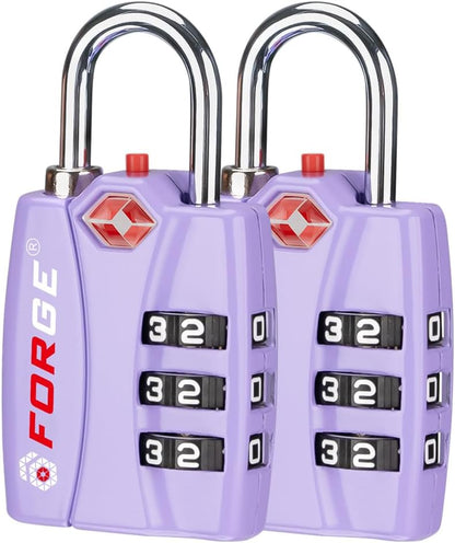 Luggage Locks TSA Approved 2 Pack Purple, Small Combination Lock with Zinc Alloy Body, Open Alert, Easy Read Dials, for Travel Suitcase, Bag, Backpack, Lockers.