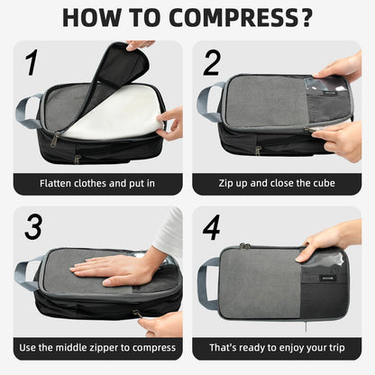 4 Set/6 Set Compression Packing Cubes for Travel, Compressible Packing Organizers Travel Accessories for Luggage Suitcase