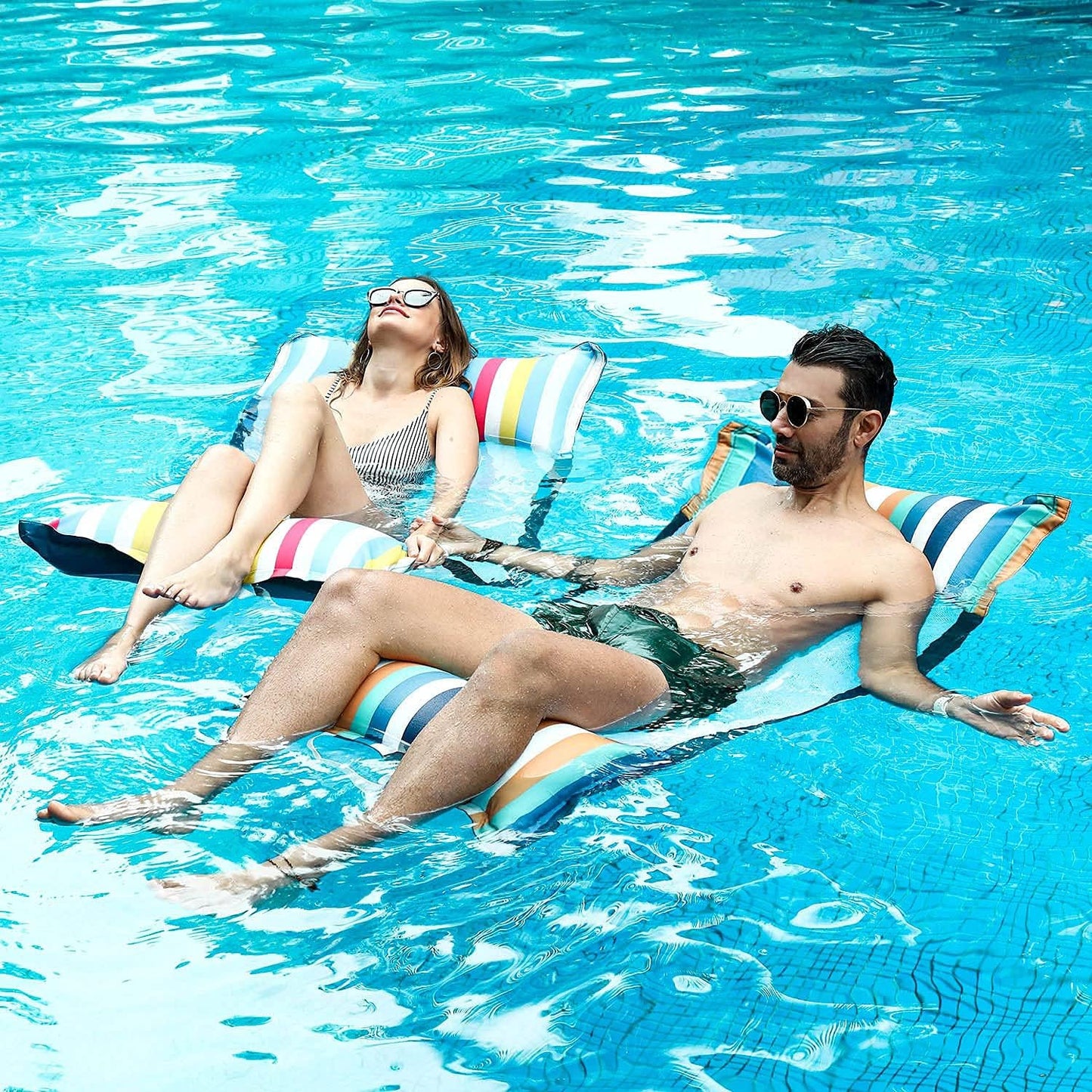Fabric Pool Hammock Floats, XL, 2Pack Inflatable Multi Purpose Water Hammocks Floaties (Saddle, Lounge Chair, Hammock, Drifter), Pool Float Lounger for Adults