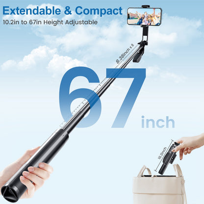 Ultimate 67" Selfie Stick Tripod with 360° Rotation, Anti-Shake Feature, Remote & Fill Light - Perfect for iPhone/Android!