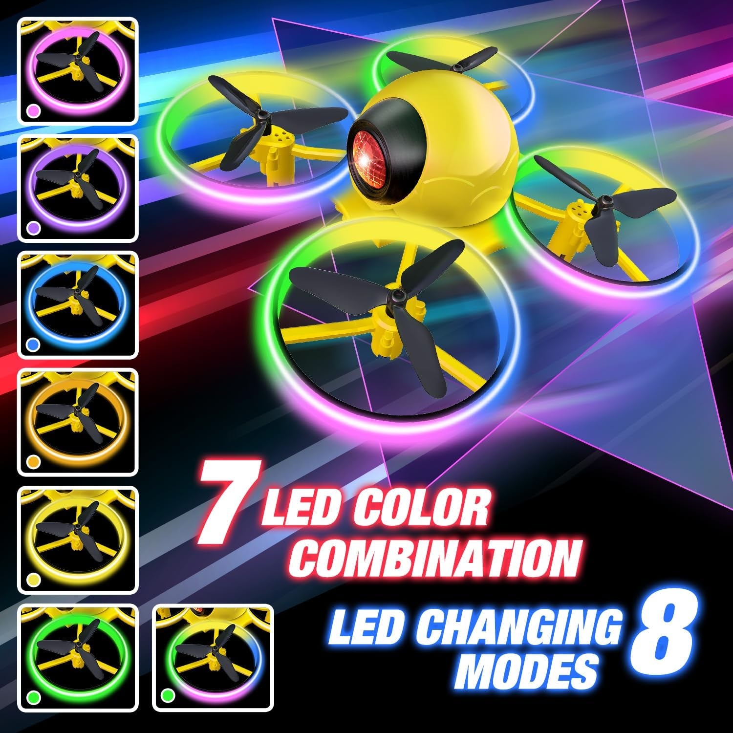 Mini Drone，Long Flight Time Small Flying Toys Drones of for Kids with LED Blinking Light One Key Take off Spin Flips RC Quadcopter Toys Drones for Beginners Boys and Girls, Yellow