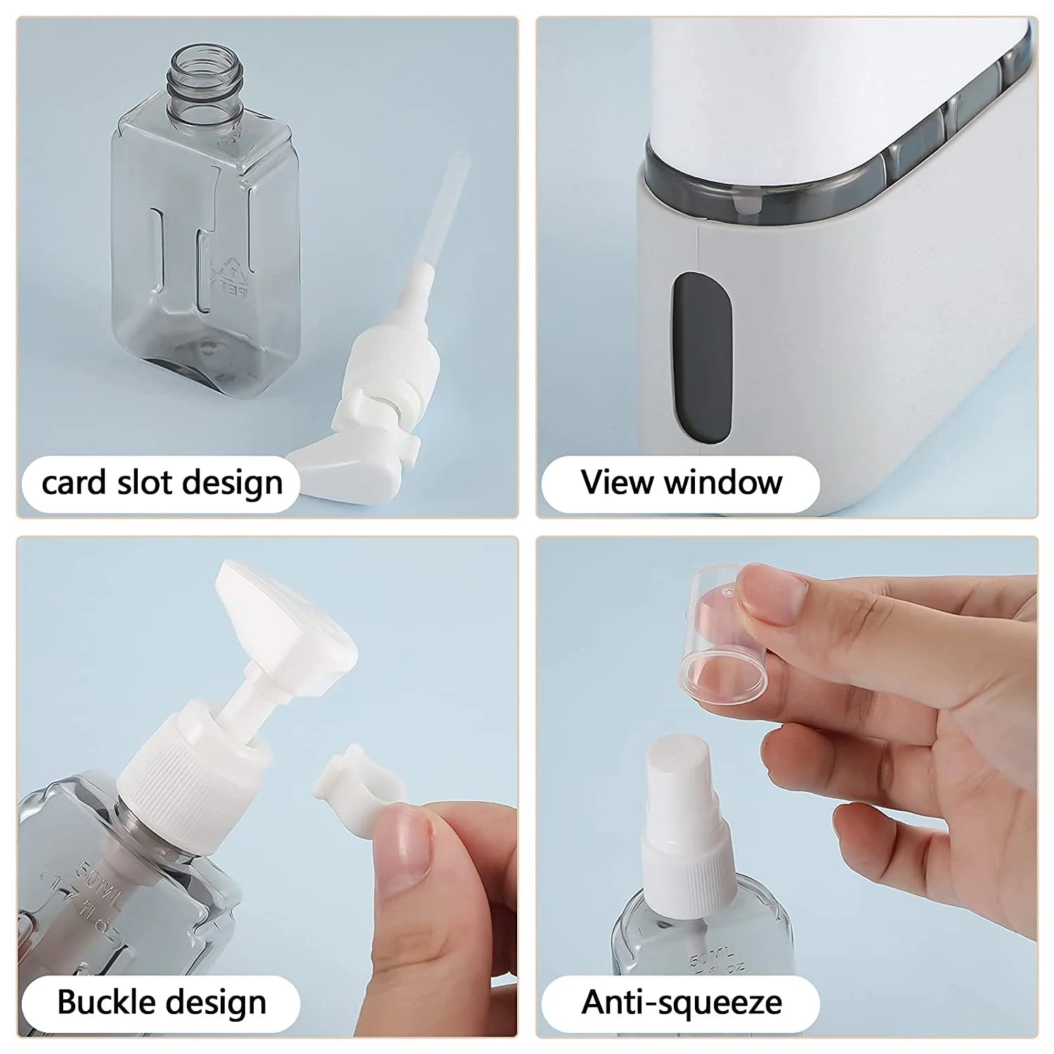 2 Sets 8 Pieces Travel Size Bottle TSA Approved, Leak Proof Refillable Spray Bottles for Toiletries, Travel Containers for Lotions and Creams (Blue & Pink)