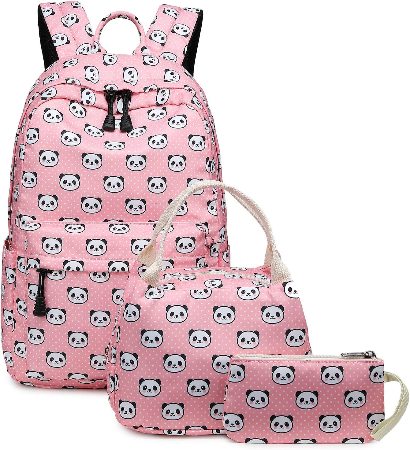 Lightweight Cute Panda Backpacks for Girls School Backpacks with Lunch Bag (Panda Pink Set)