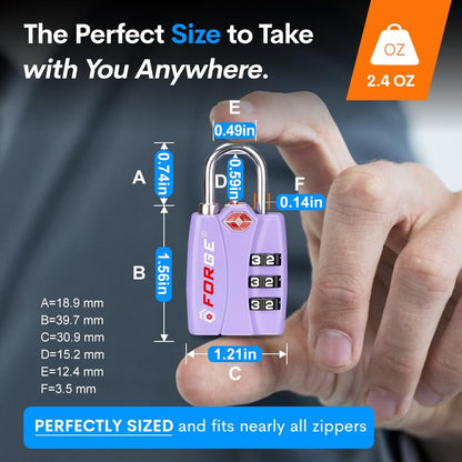 Luggage Locks TSA Approved 2 Pack Purple, Small Combination Lock with Zinc Alloy Body, Open Alert, Easy Read Dials, for Travel Suitcase, Bag, Backpack, Lockers.