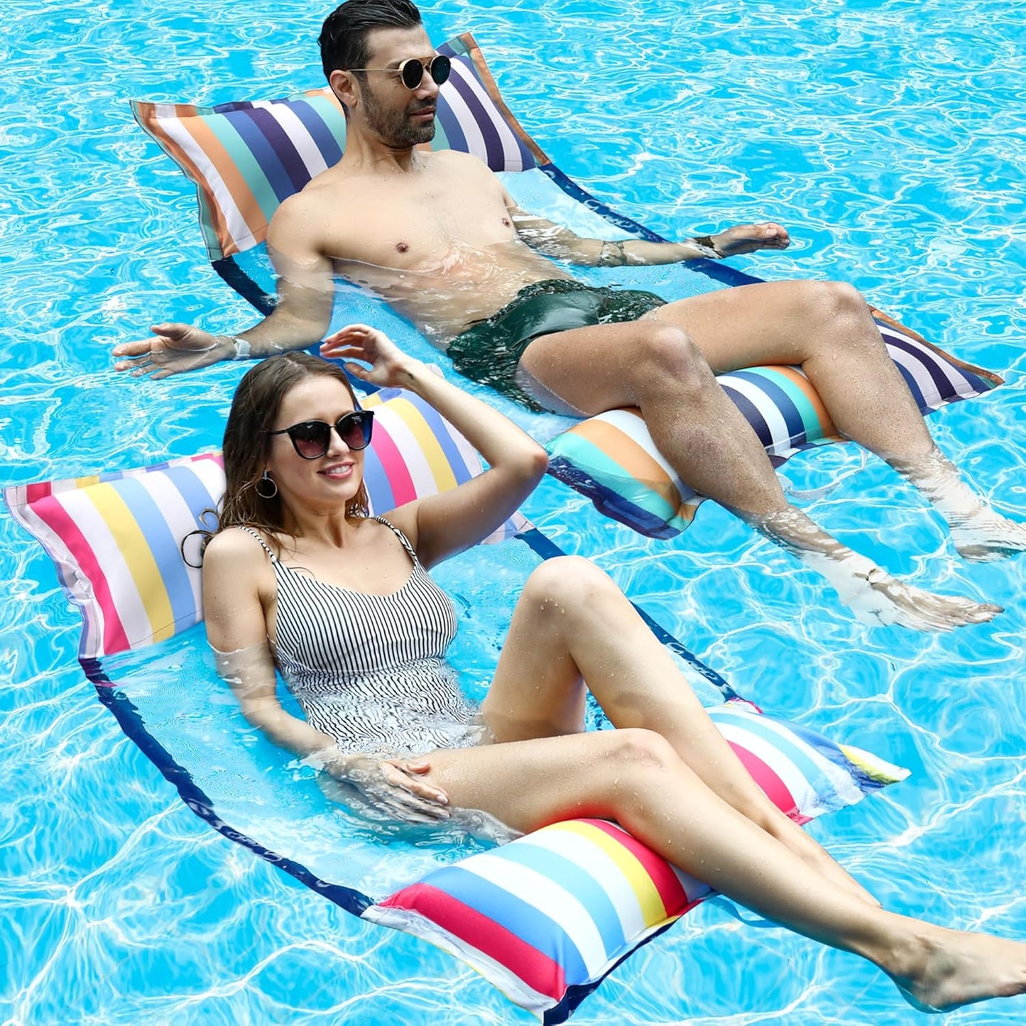 Fabric Pool Hammock Floats, XL, 2Pack Inflatable Multi Purpose Water Hammocks Floaties (Saddle, Lounge Chair, Hammock, Drifter), Pool Float Lounger for Adults