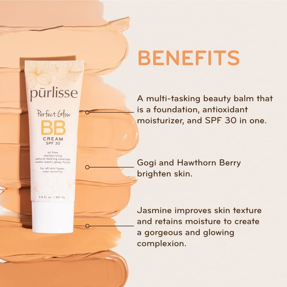 Perfect Glow BB Cream SPF 30: Clean & Cruelty-Free, Medium Flawless Coverage, Hydrates with Jasmine | Deep 1.4Oz
