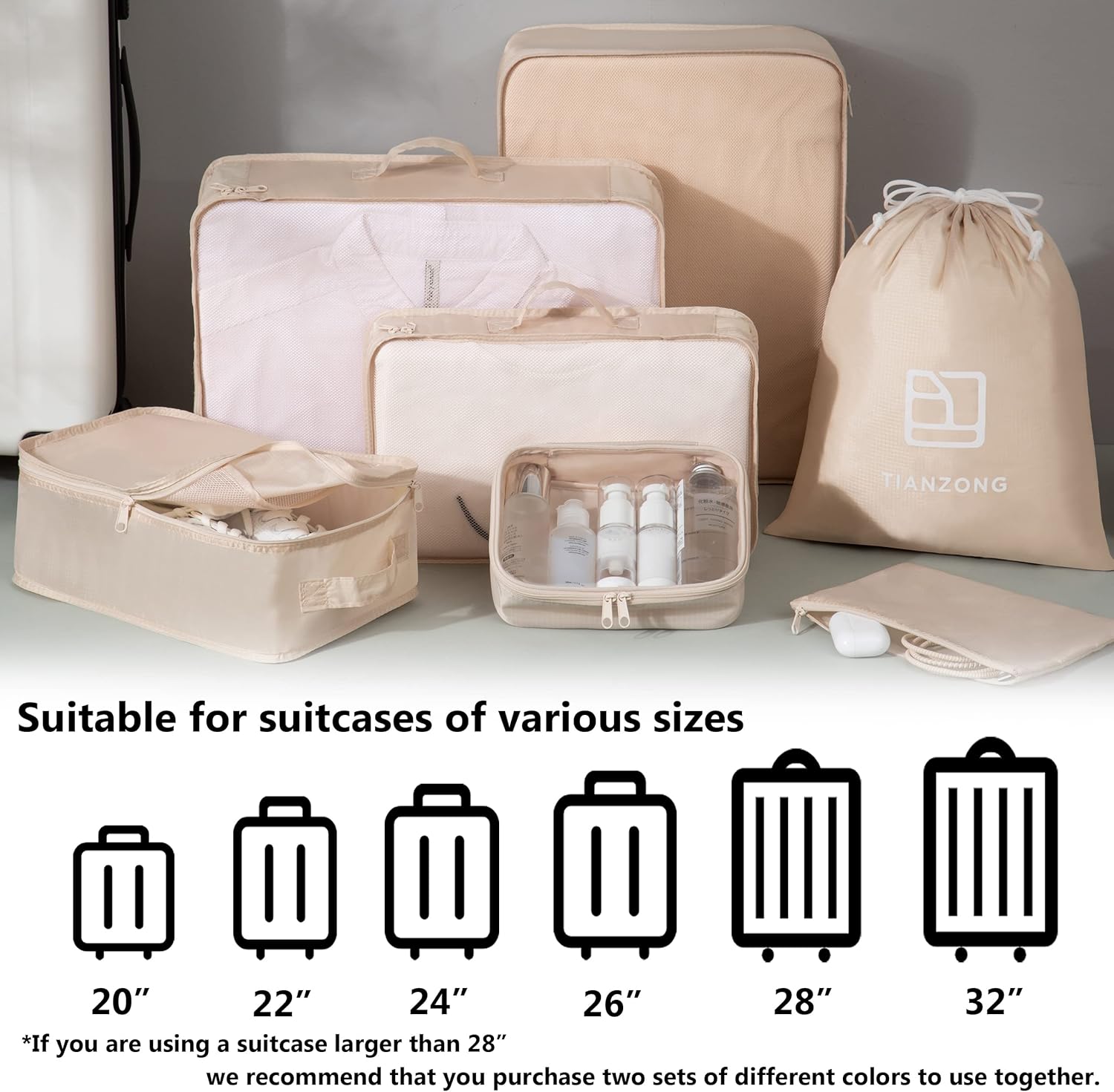 Ultimate 7-Piece Packing Cubes Set - Travel Organizers with Shoe Bag for Effortless Luggage Organization