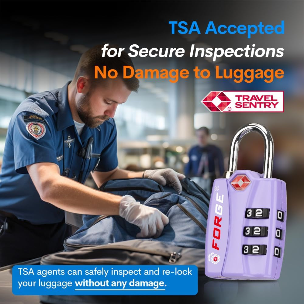 Luggage Locks TSA Approved 2 Pack Purple, Small Combination Lock with Zinc Alloy Body, Open Alert, Easy Read Dials, for Travel Suitcase, Bag, Backpack, Lockers.