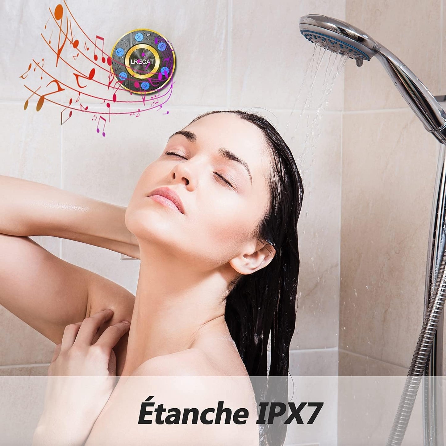 Bluetooth Shower Speakers, Portable Wireless Outdoor Speaker with HD Sound, Bluetooth Speaker with 8H Playtime, FM Radio, Handsfree LED Light Show with Suction Cup, IPX7 Waterproof for Travel/Party
