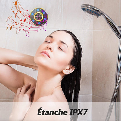 Bluetooth Shower Speakers, Portable Wireless Outdoor Speaker with HD Sound, Bluetooth Speaker with 8H Playtime, FM Radio, Handsfree LED Light Show with Suction Cup, IPX7 Waterproof for Travel/Party