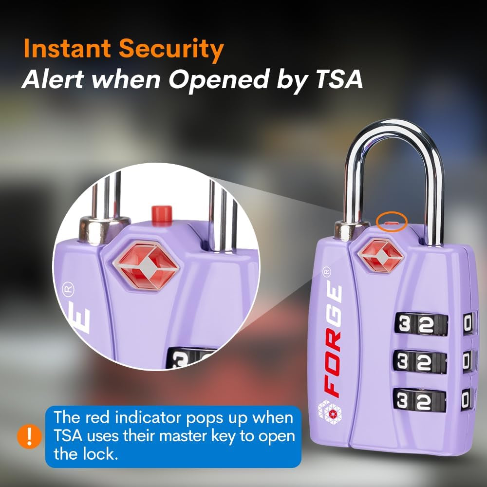 Luggage Locks TSA Approved 2 Pack Purple, Small Combination Lock with Zinc Alloy Body, Open Alert, Easy Read Dials, for Travel Suitcase, Bag, Backpack, Lockers.