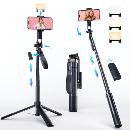 Ultimate 67" Selfie Stick Tripod with 360° Rotation, Anti-Shake Feature, Remote & Fill Light - Perfect for iPhone/Android!