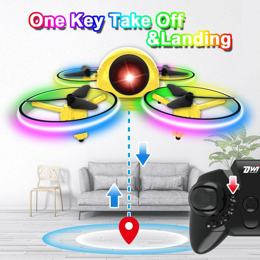Mini Drone，Long Flight Time Small Flying Toys Drones of for Kids with LED Blinking Light One Key Take off Spin Flips RC Quadcopter Toys Drones for Beginners Boys and Girls, Yellow