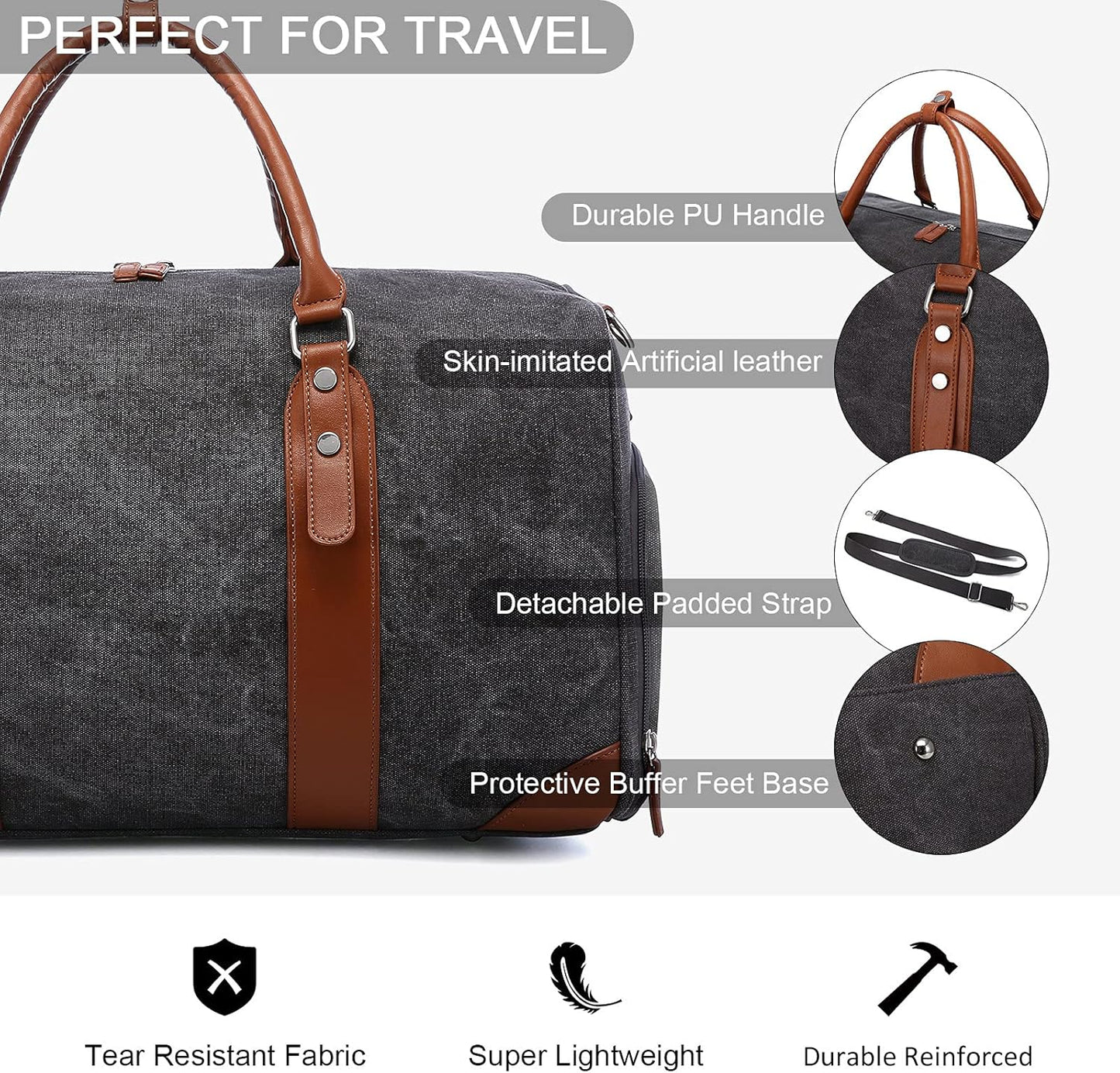Weekender Bags for Women  Large Overnight Bag Carry on Duffle Bag with Luggage Sleeve Canvas Travel Duffel Bag with Toilerty Bag,Shoe Compartment,Wet Pocket Black