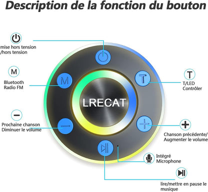 Bluetooth Shower Speakers, Portable Wireless Outdoor Speaker with HD Sound, Bluetooth Speaker with 8H Playtime, FM Radio, Handsfree LED Light Show with Suction Cup, IPX7 Waterproof for Travel/Party