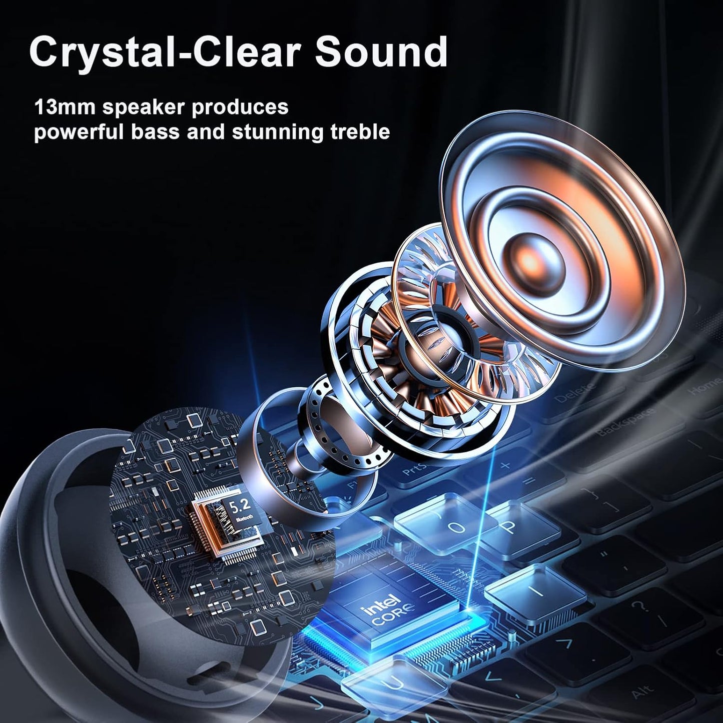 Wireless Earbuds, Bluetooth 5.2 ENC Noise Cancelling Deep Bass In-Ear Stereo Earphones, IPX6 Waterproof Headphones with Mic, USB-C Charging Case, Touch Control Ear Buds Headset for Iphone Android Ios