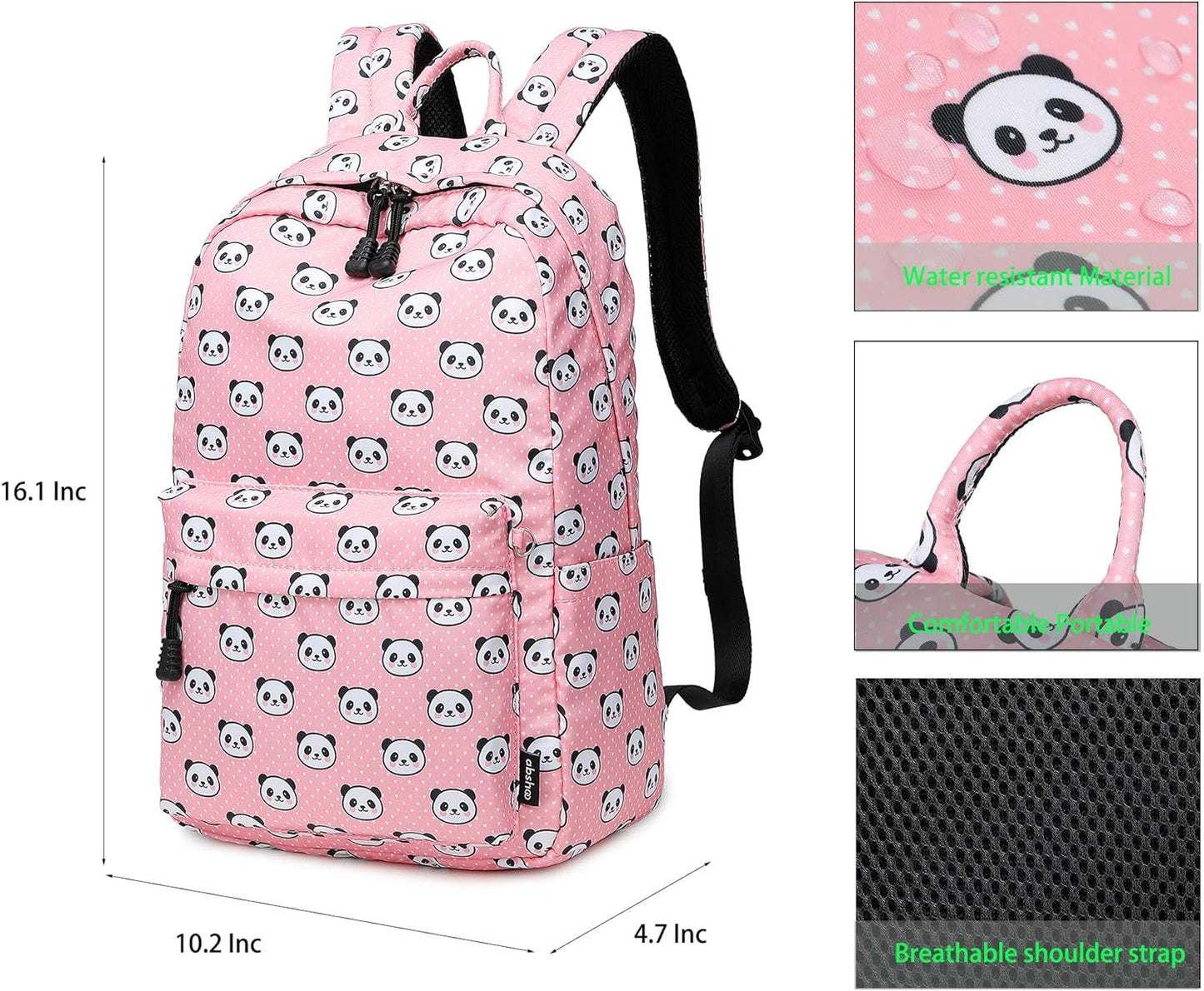 Lightweight Cute Panda Backpacks for Girls School Backpacks with Lunch Bag (Panda Pink Set)