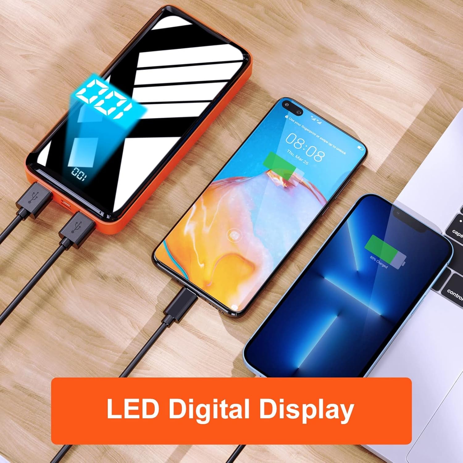 Portable Charger Power Bank 30000Mah High Capacity External Battery with Full LCD Digital Display,Smaller Size Backup Battery Pack Compatible with Smart Phone, Android Phone, Tablet and More