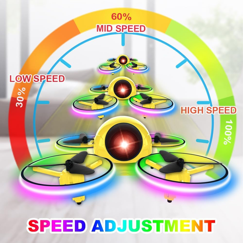 Mini Drone，Long Flight Time Small Flying Toys Drones of for Kids with LED Blinking Light One Key Take off Spin Flips RC Quadcopter Toys Drones for Beginners Boys and Girls, Yellow
