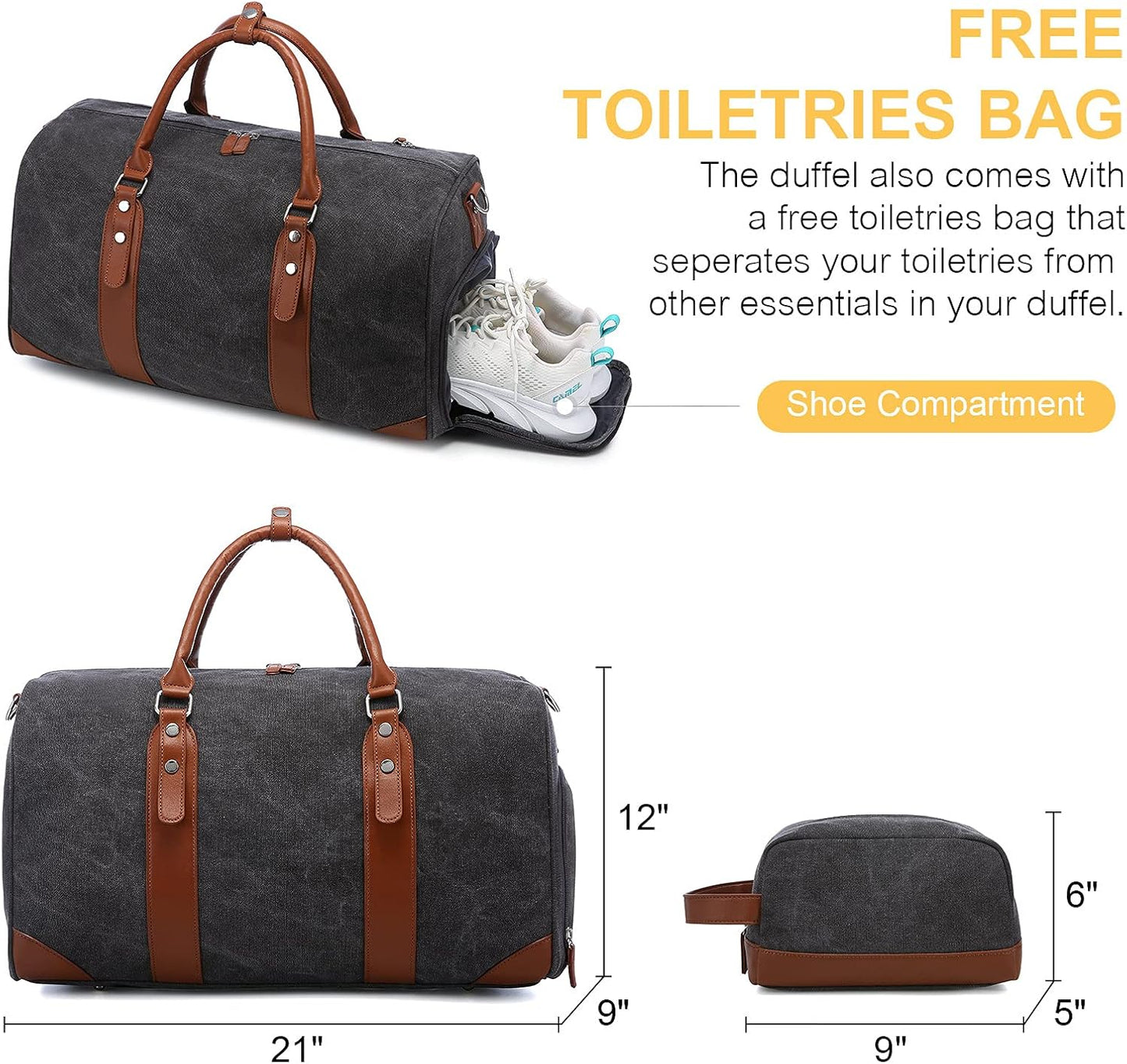 Weekender Bags for Women  Large Overnight Bag Carry on Duffle Bag with Luggage Sleeve Canvas Travel Duffel Bag with Toilerty Bag,Shoe Compartment,Wet Pocket Black
