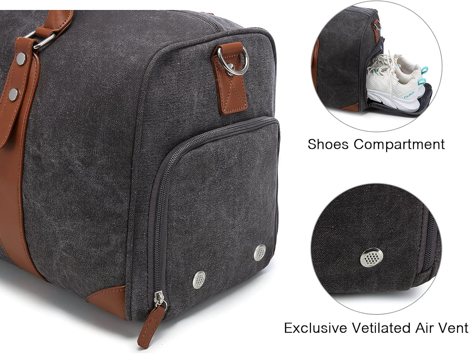 Weekender Bags for Women  Large Overnight Bag Carry on Duffle Bag with Luggage Sleeve Canvas Travel Duffel Bag with Toilerty Bag,Shoe Compartment,Wet Pocket Black