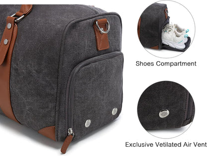 Weekender Bags for Women  Large Overnight Bag Carry on Duffle Bag with Luggage Sleeve Canvas Travel Duffel Bag with Toilerty Bag,Shoe Compartment,Wet Pocket Black