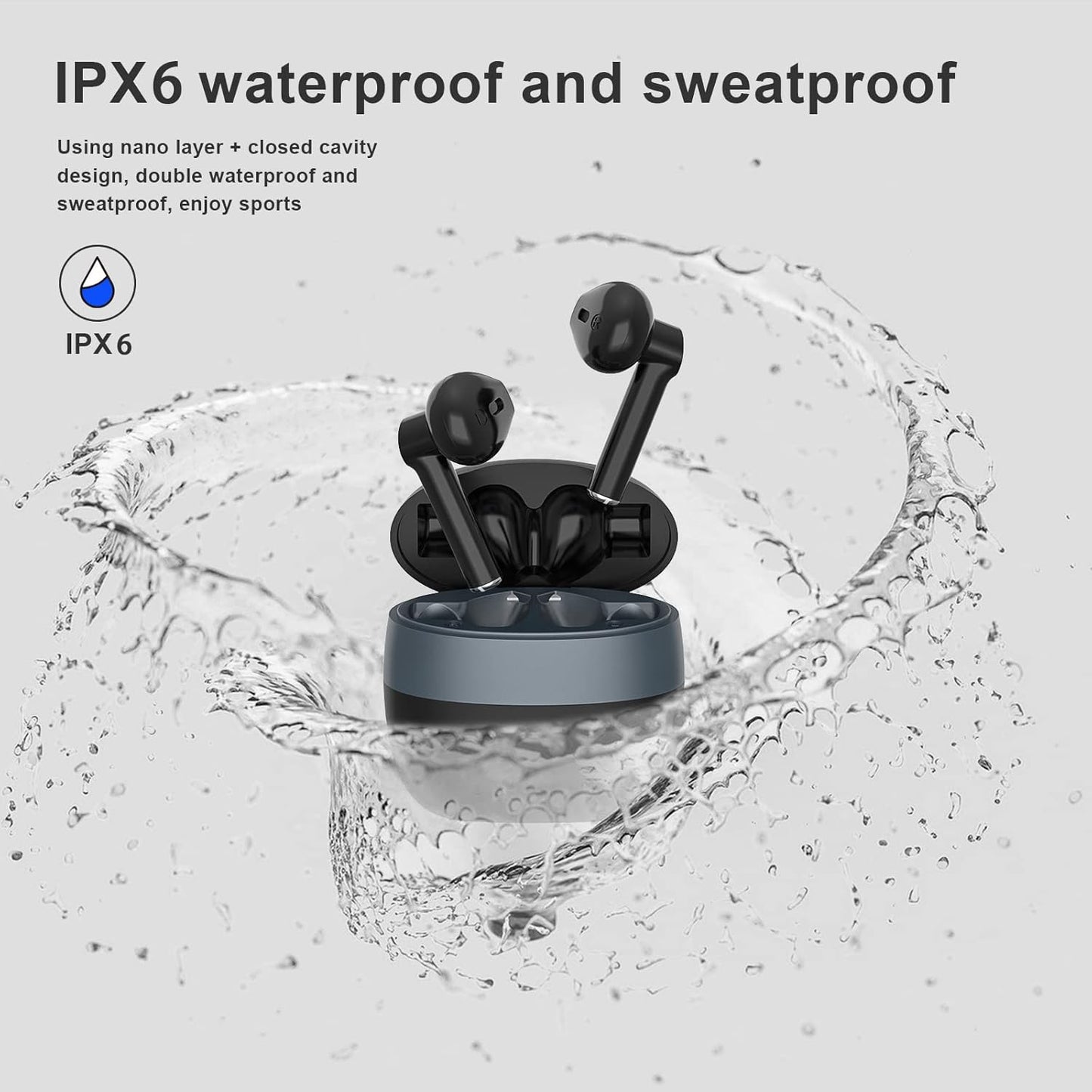 Wireless Earbuds, Bluetooth 5.2 ENC Noise Cancelling Deep Bass In-Ear Stereo Earphones, IPX6 Waterproof Headphones with Mic, USB-C Charging Case, Touch Control Ear Buds Headset for Iphone Android Ios