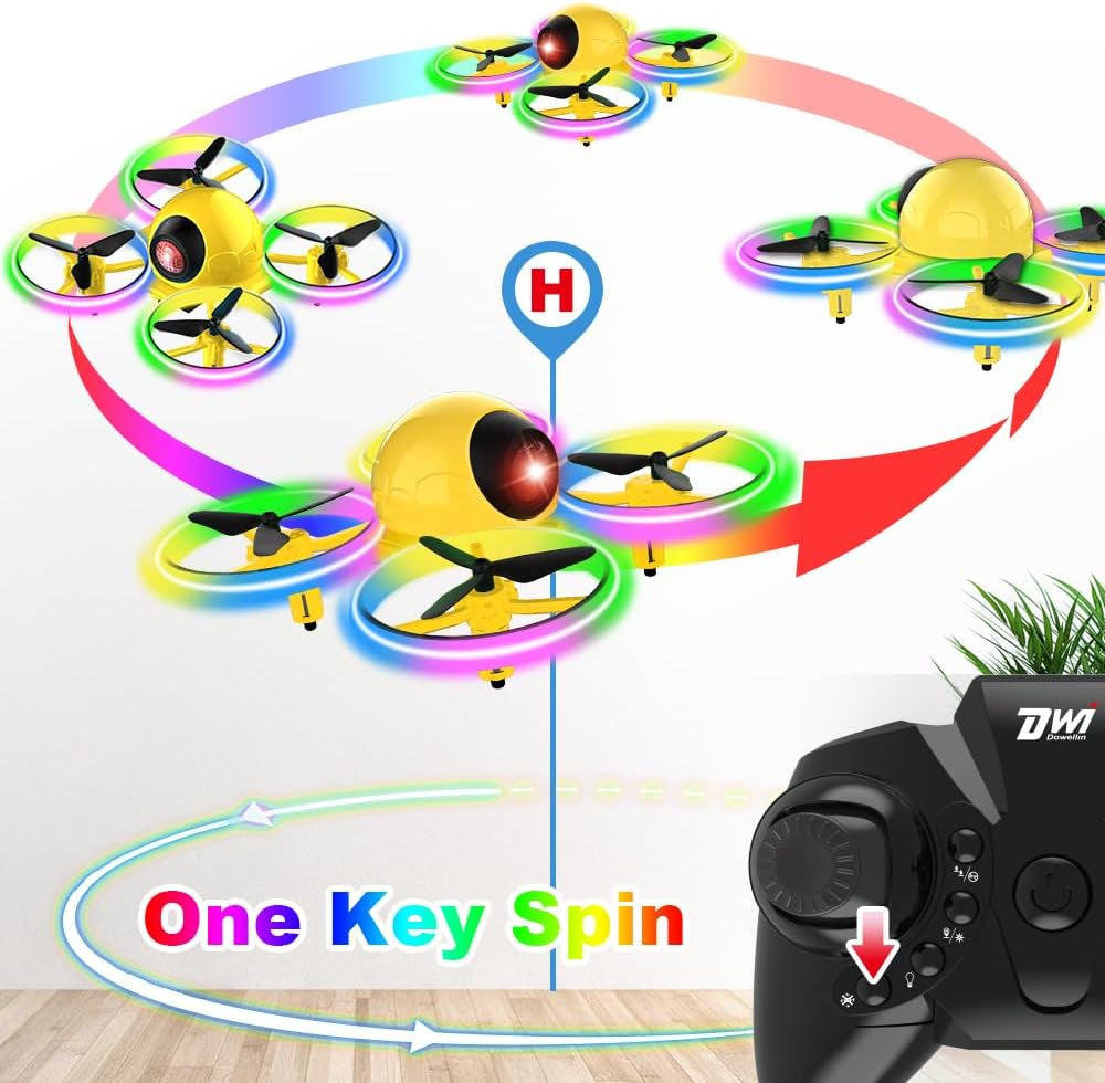 Mini Drone，Long Flight Time Small Flying Toys Drones of for Kids with LED Blinking Light One Key Take off Spin Flips RC Quadcopter Toys Drones for Beginners Boys and Girls, Yellow