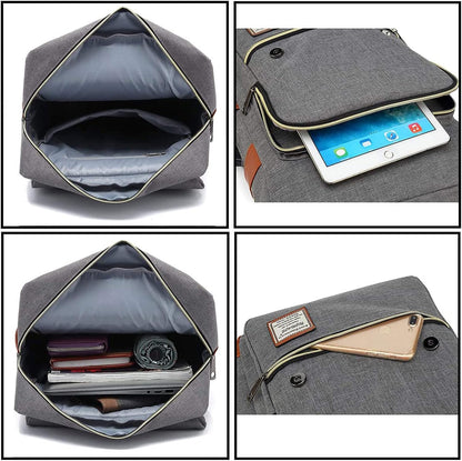 Laptop Backpack, Grey, Unisex, 15.6" Laptop Compartment, 6 Compartments, USB Charge Port, Adjustable Shoulder Strap, PU Leather Belt