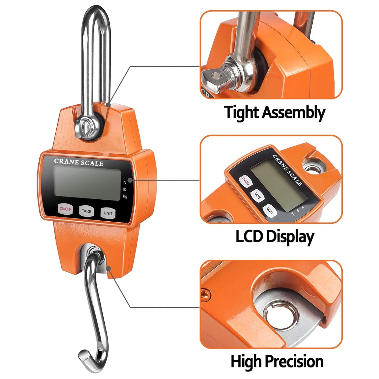 660Lb Digital Hanging Scale with Cast Aluminum Case, Handheld 300Kg Mini Crane Scale with Hooks for Farm Hunting Fishing Outdoor (Orange)