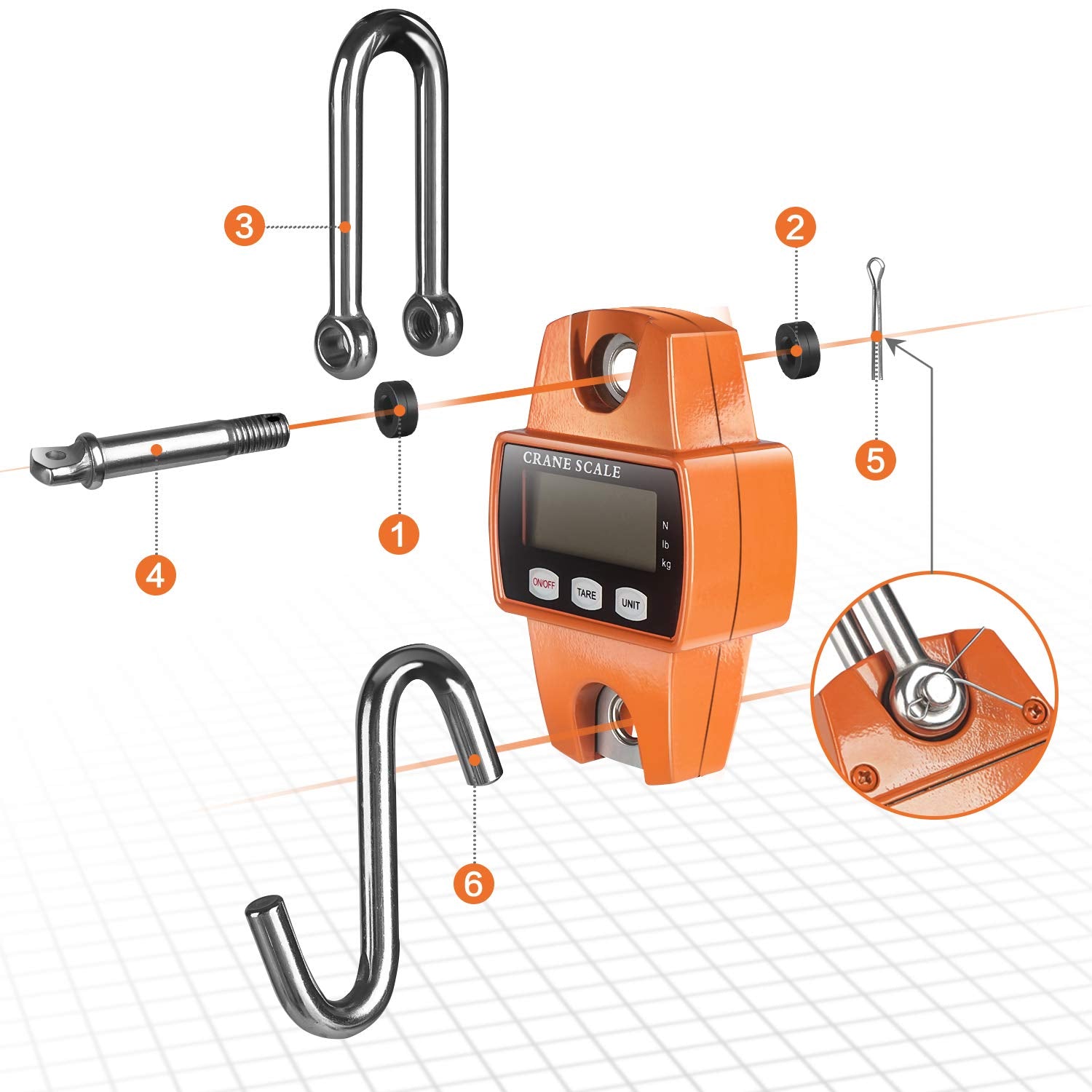 660Lb Digital Hanging Scale with Cast Aluminum Case, Handheld 300Kg Mini Crane Scale with Hooks for Farm Hunting Fishing Outdoor (Orange)