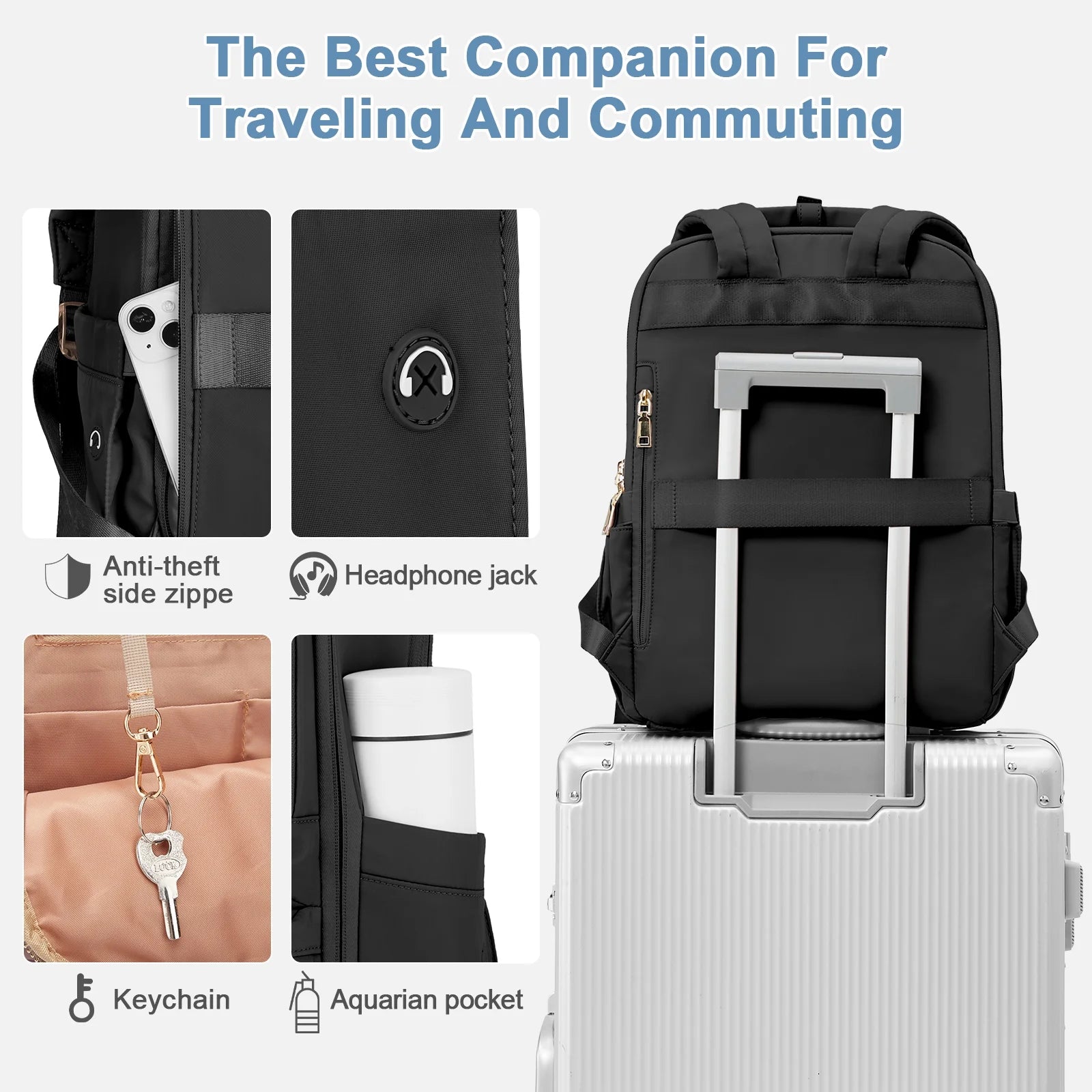Travel Backpack for Women Men Airline Approved Carry on Bags for Airplanes Black Laptop Backpack Personal Item Backpack for Traveling on Airplane College Backpack with Laptop Compartment