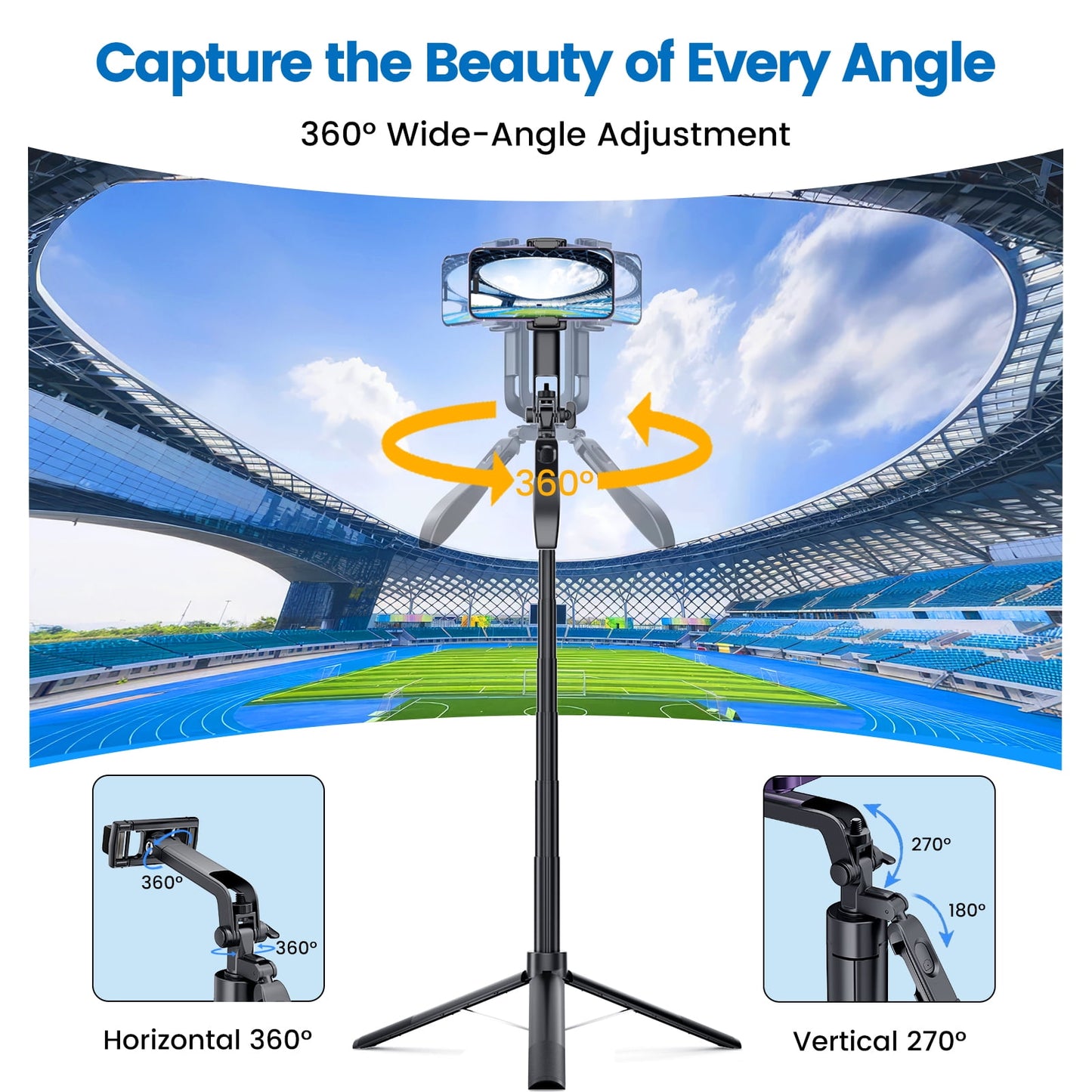 Ultimate 67" Selfie Stick Tripod with 360° Rotation, Anti-Shake Feature, Remote & Fill Light - Perfect for iPhone/Android!