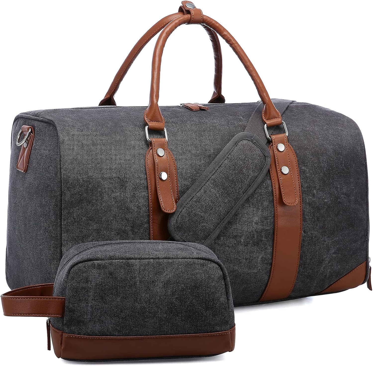 Weekender Bags for Women  Large Overnight Bag Carry on Duffle Bag with Luggage Sleeve Canvas Travel Duffel Bag with Toilerty Bag,Shoe Compartment,Wet Pocket Black